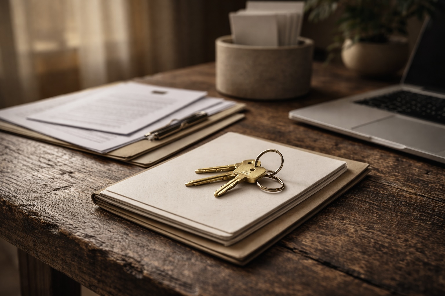 Bureau avec clés et documents